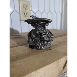 Winged Dragon Sitting On Crystals Statue, Figurine Game Piece, Fantasy Art, Flaw